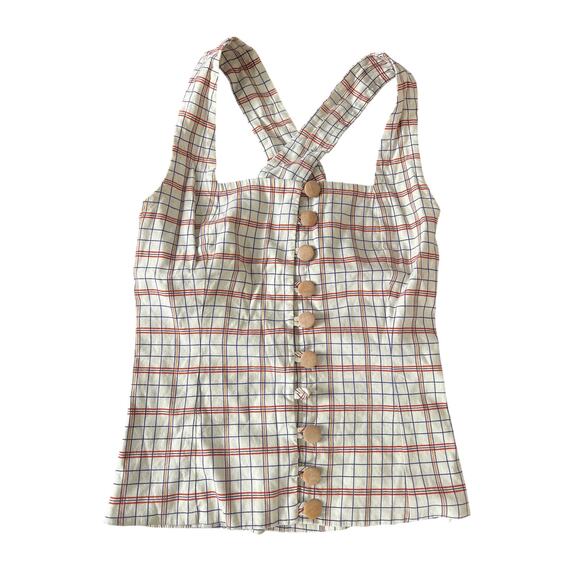 RTR Nicholas Square Neck Button Front Pinafore Plaid Tank Top *Missing Button* - Picture 1 of 6